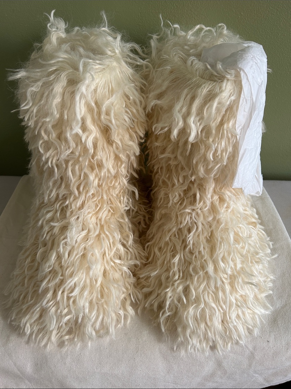SKIMS Cream Shag Faux Sheepskin Accent Pillows
